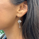 Paradise Palms - Palm Tree Earrings in White Gold with Diamonds - 24mm