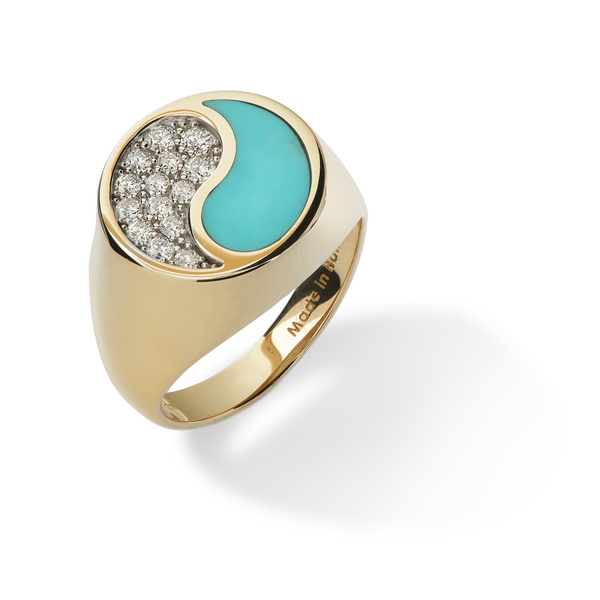 Yin Yang Turquoise Ring in Gold with Diamonds - 17.5mm - Maui Divers Jewelry