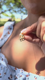 18" Plumeria Pendant / Necklace in Gold with Diamond - 14mm